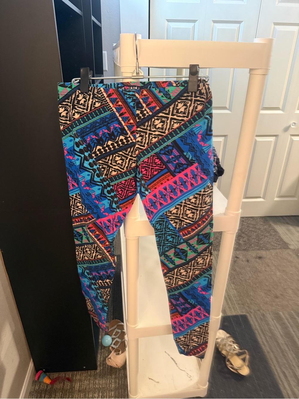 One Step Ahead Aztec Geo Print Leggings - Blue, Pink, Black